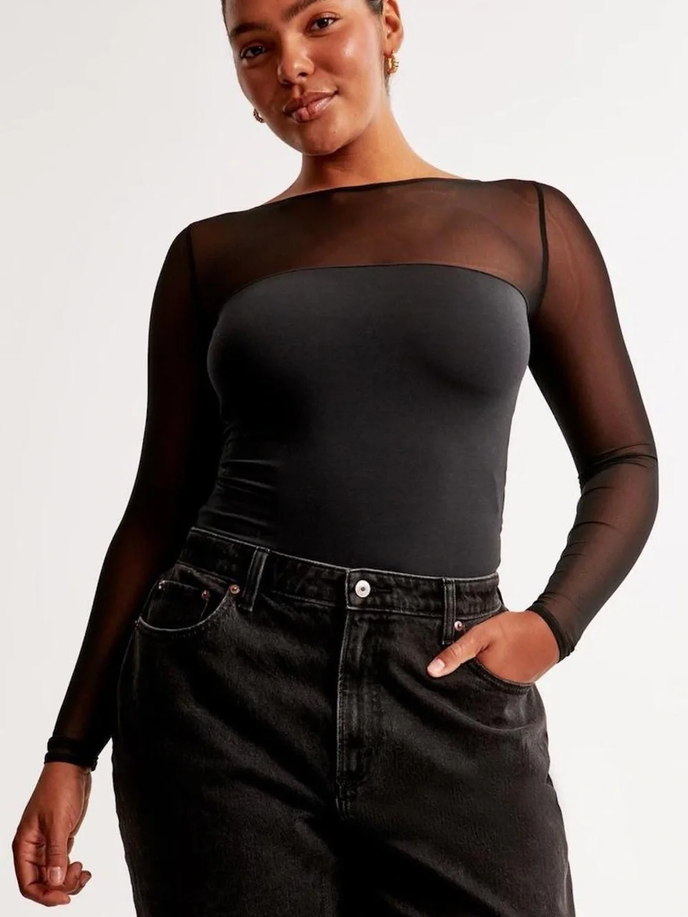 Abercrombie & Fitch Black Sheer Long Sleeve Bodysuit - Picture 2 of 4